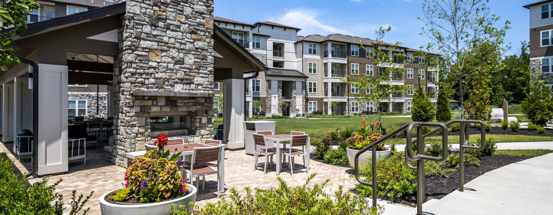 Outdoor fireplace and resident social area